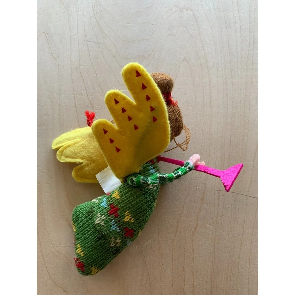 Target Christmas Angel Ornament Green Knitted Yellow Felt Wings Retro Style